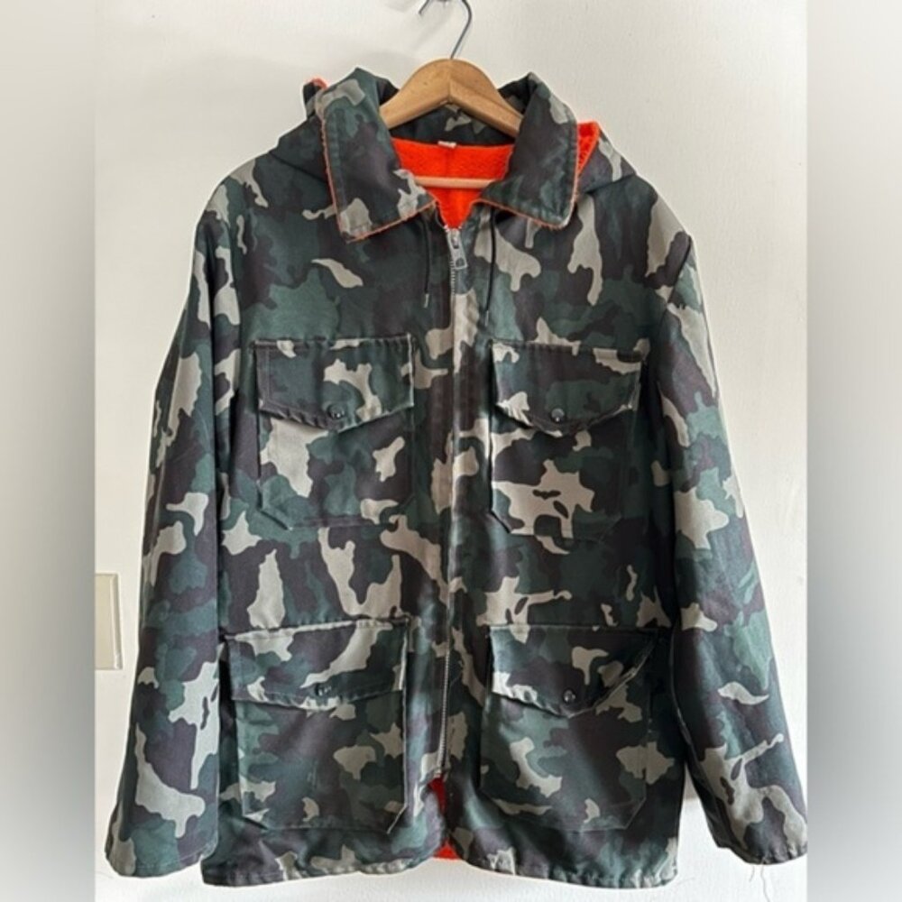 Vintage Camo Hunting Orange Reversible Field Jacket Medium